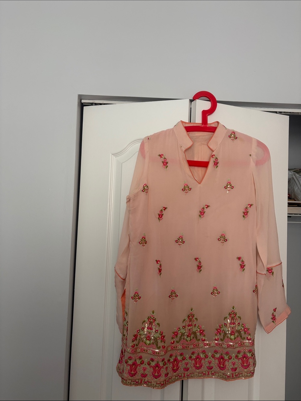 Embroidered Peach Tunic Top - Women
